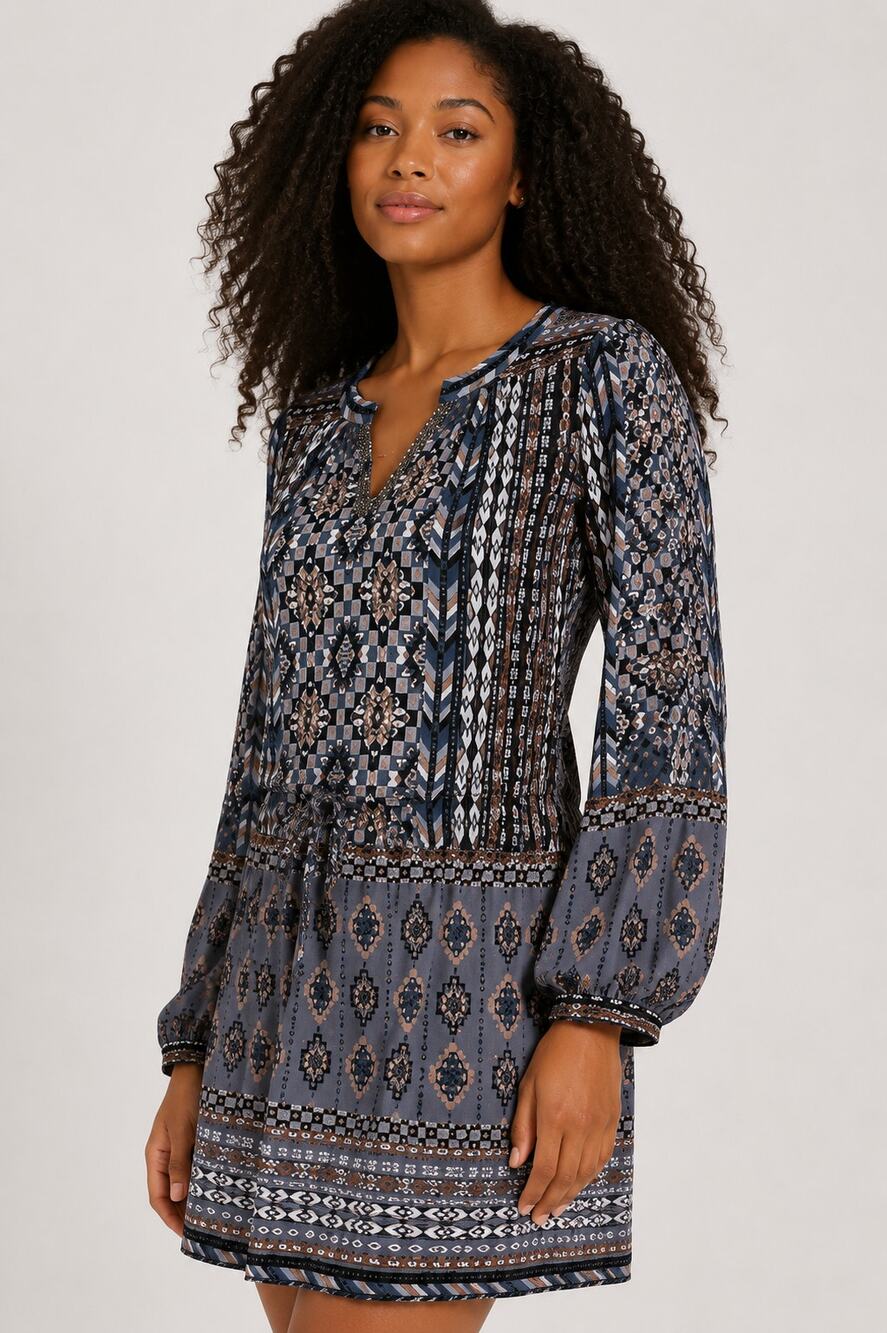 Hale Bob Blue Navy and Black Printed Mini Dress